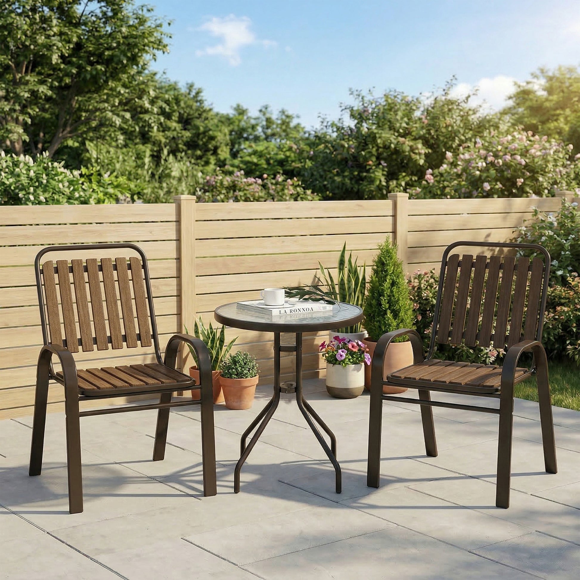 Outsunny Conjunto Jardín Exterior De 3 Piezas Con 2 Sillas Apilables Y Mesa_1