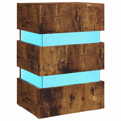 Mesita De Noche Led Madera Ingeniería Roble Ahumado 45x35x67 Cm_0