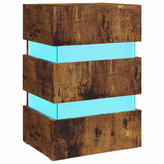 Mesita De Noche Led Madera Ingeniería Roble Ahumado 45x35x67 Cm_0