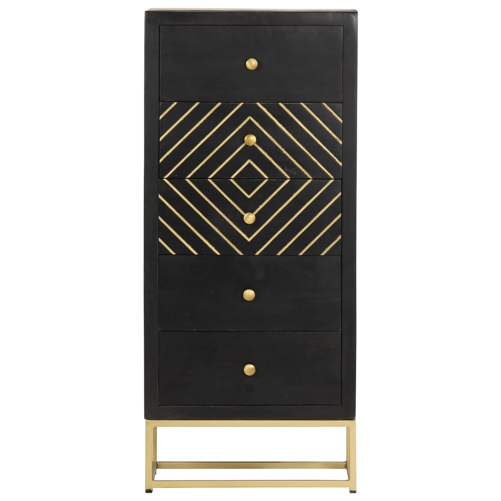 Cajonera De Madera Maciza De Mango Negro Y Dorado 45x30x105 Cm_2