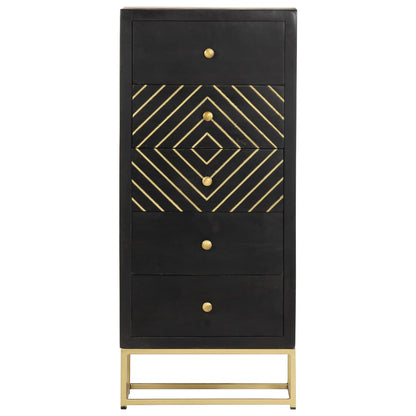 Cajonera De Madera Maciza De Mango Negro Y Dorado 45x30x105 Cm_2