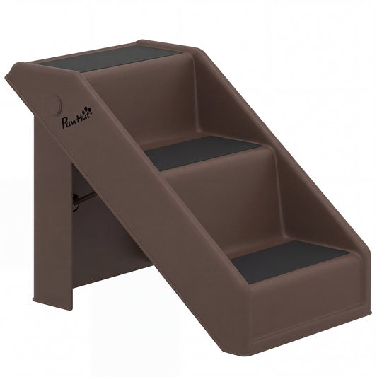 Pawhut Escalera Para Mascotas Plegable De 3 Peldaños 53x30,5x36,5 Cm Marrón_0