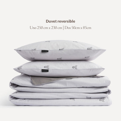 Set Cama (funda Nórdica 250x230cm + 2 Fundas Almohada 50x85cm) 100% Algodón 144tc Gris Oscuro & Gris Claro Calaveras Scalpers Home_2