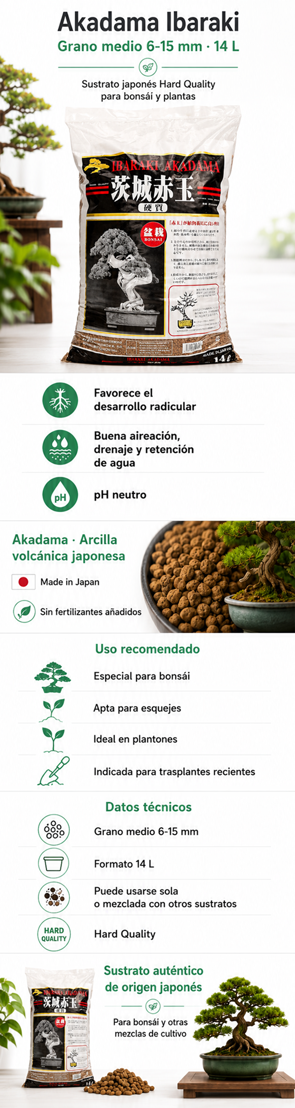 Akadama Ibaraki grano medio 6-15 mm 14 L