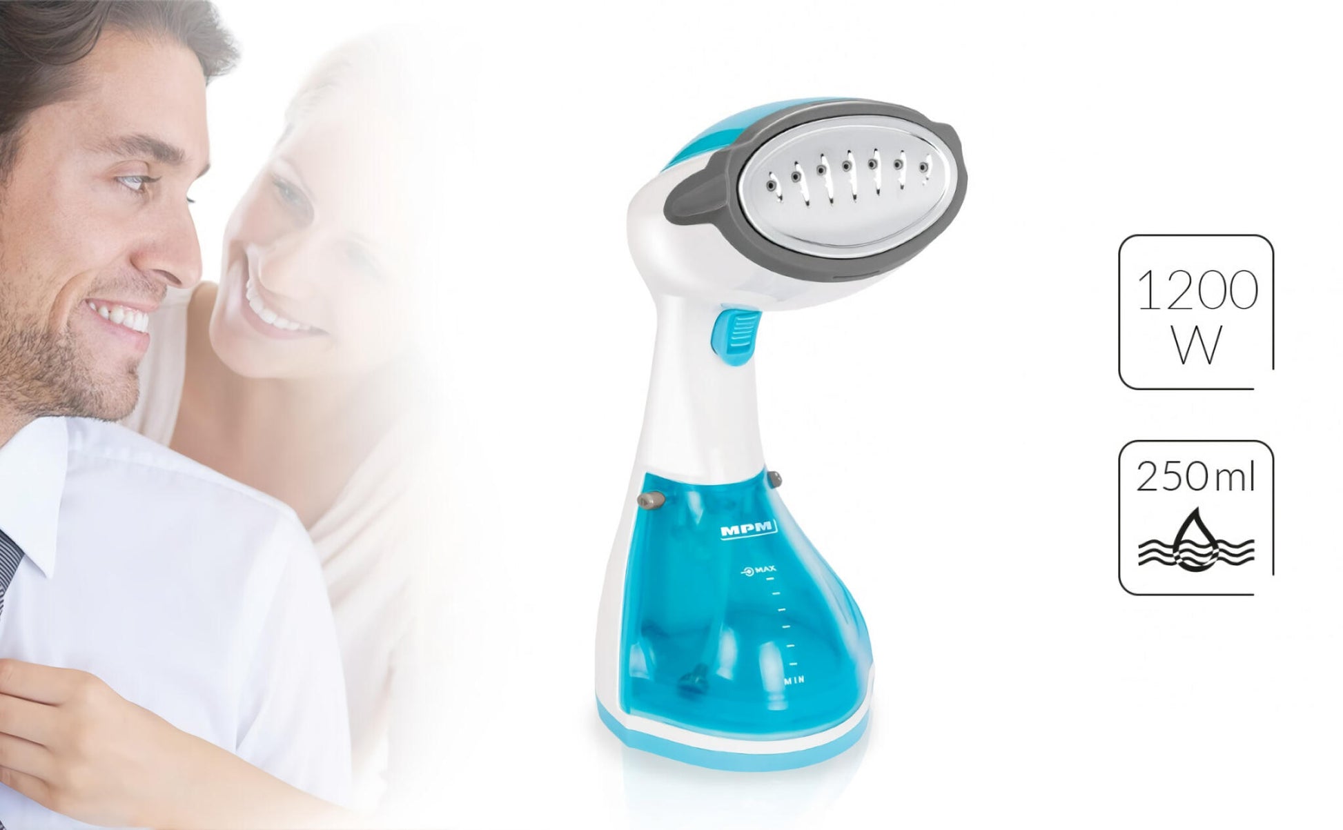 Plancha Vapor Vertical, Salida Vapor Continuo 36gr Min, Vapor En 30seg, 250ml, Desinfecta, Modo Eco Mpm Mpm-mzp-01 Blanco/azul_4