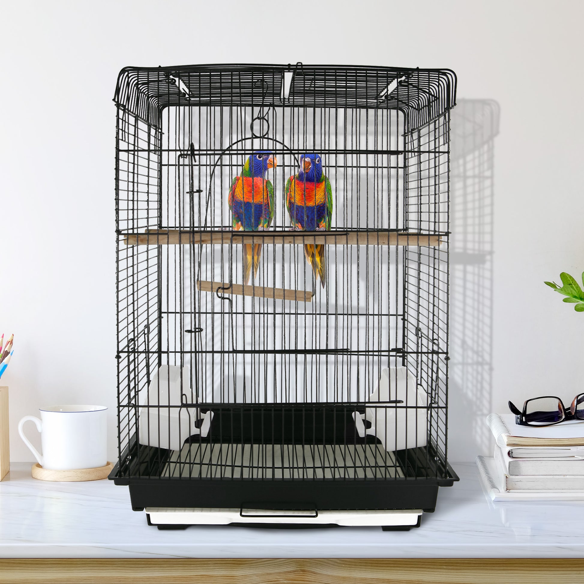 Pawhut Jaula Para Pájaro Espaciosa Jaula De Aves Con Techo Abierto Con Soportes_1