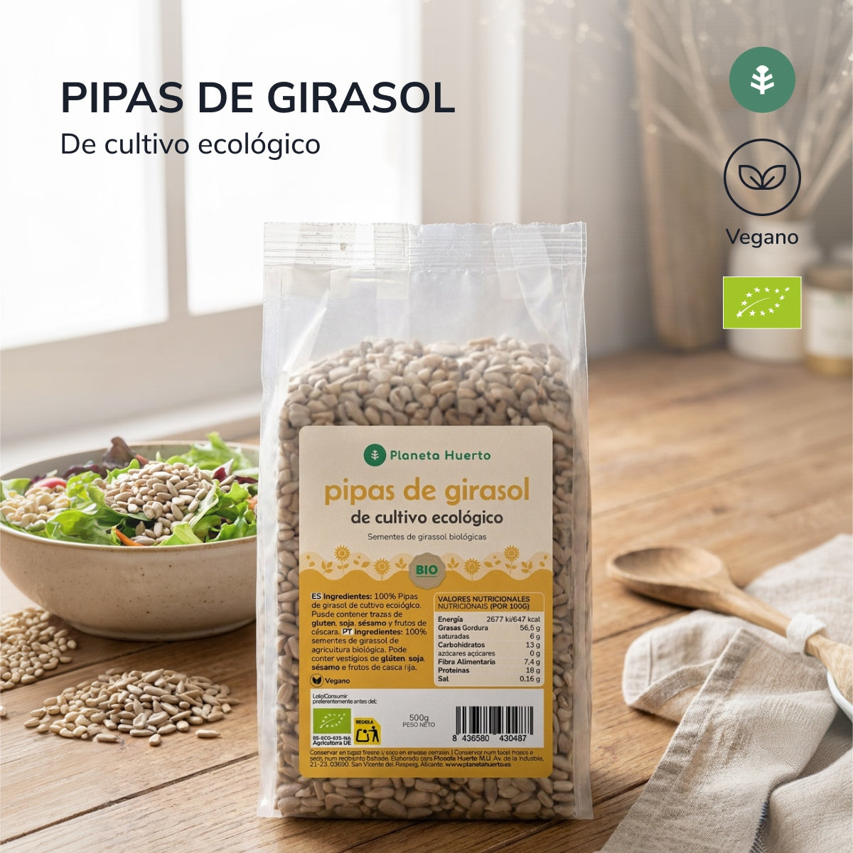 Pack 2x Pipas peladas de Girasol ECO Planeta Huerto 500 g