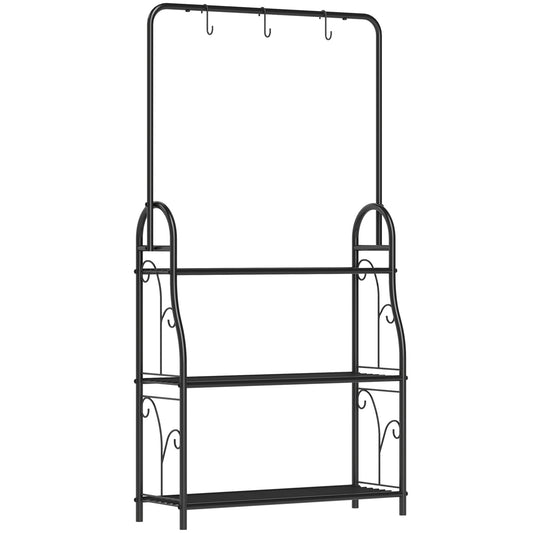 Outsunny Soporte Para Plantas De 3 Niveles Con Ganchos Barra Para Colgar Negro_0