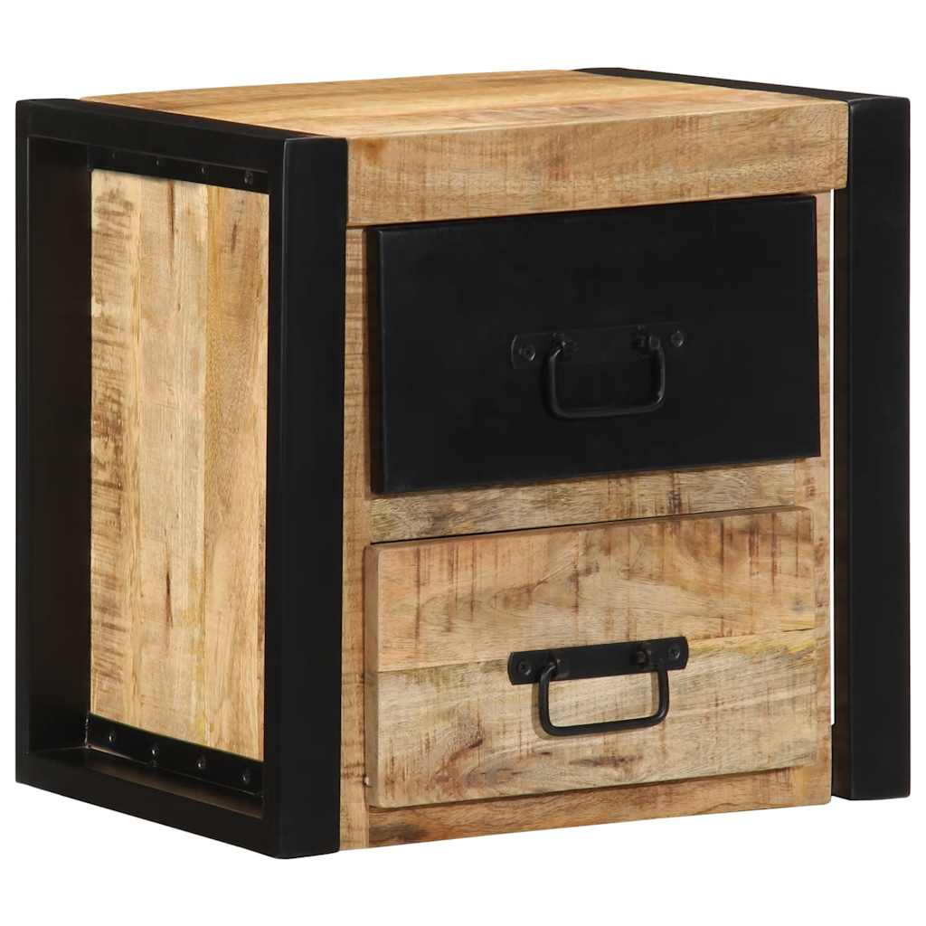 Mesitas De Noche 2 Uds 40x35x40 Cm Madera Maciza Rugosa Mango_3