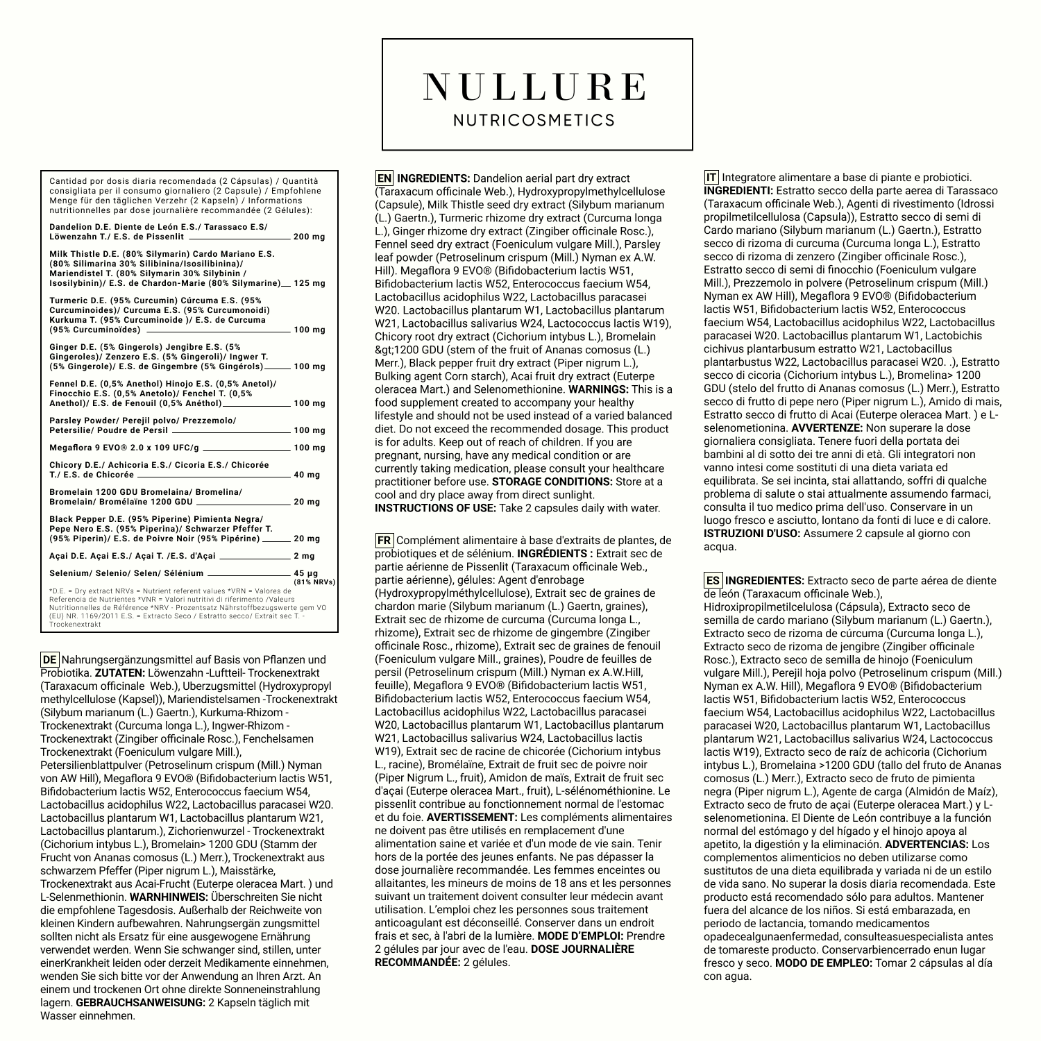 Detox natural nullure – limpieza de hígado y colon, salud digestiva con probióticos (120 cápsulas)