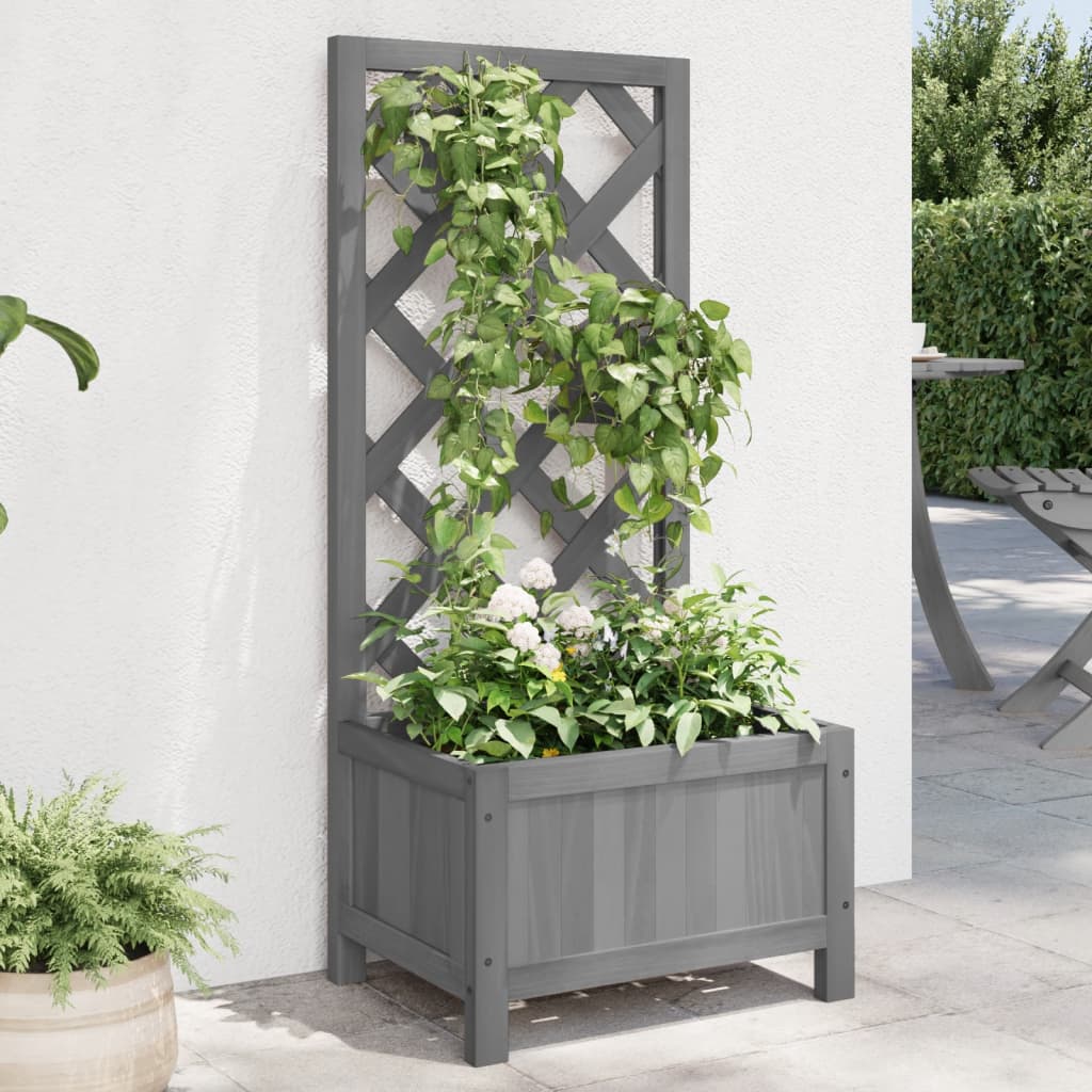 Jardinera Con Enrejado Gris 40x30x90 Cm Madera Maciza De Abeto_1