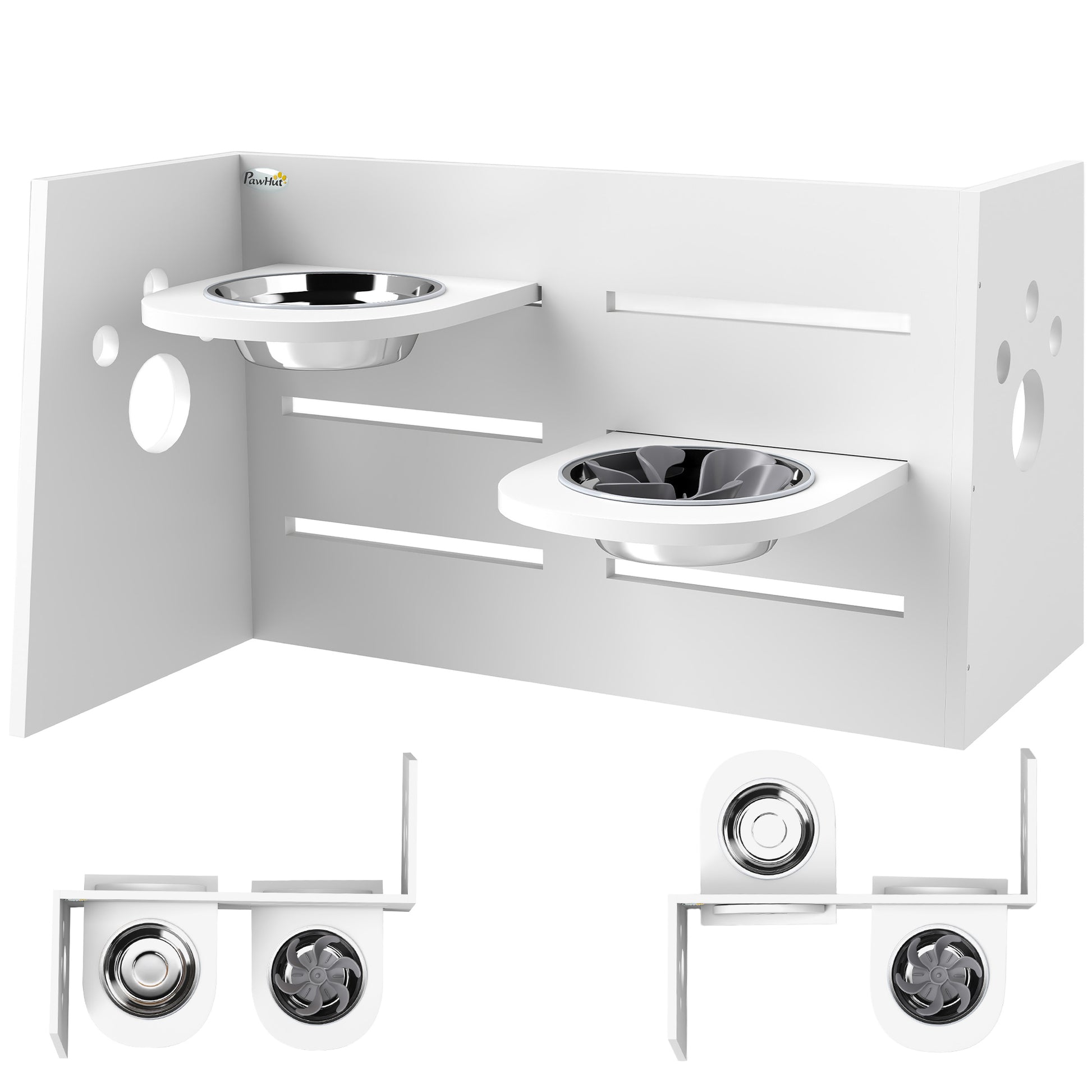 Pawhut Comedero Perros Elevado De 3 Alturas Ajustables Cuencos 2x1 L Blanco_0