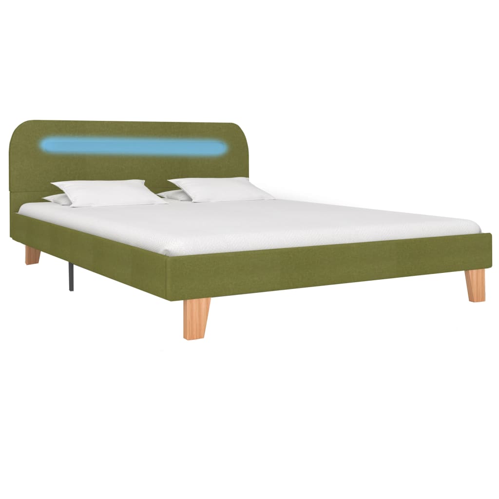 Estructura De Cama Con Led Sin Colchón Tela Verde 140x200 Cm / Vetonek_3