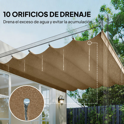 Outsunny Cubierta Para Pérgola Retráctil 2,5x2,55m Para Marco De 3x3 M Pardo_5