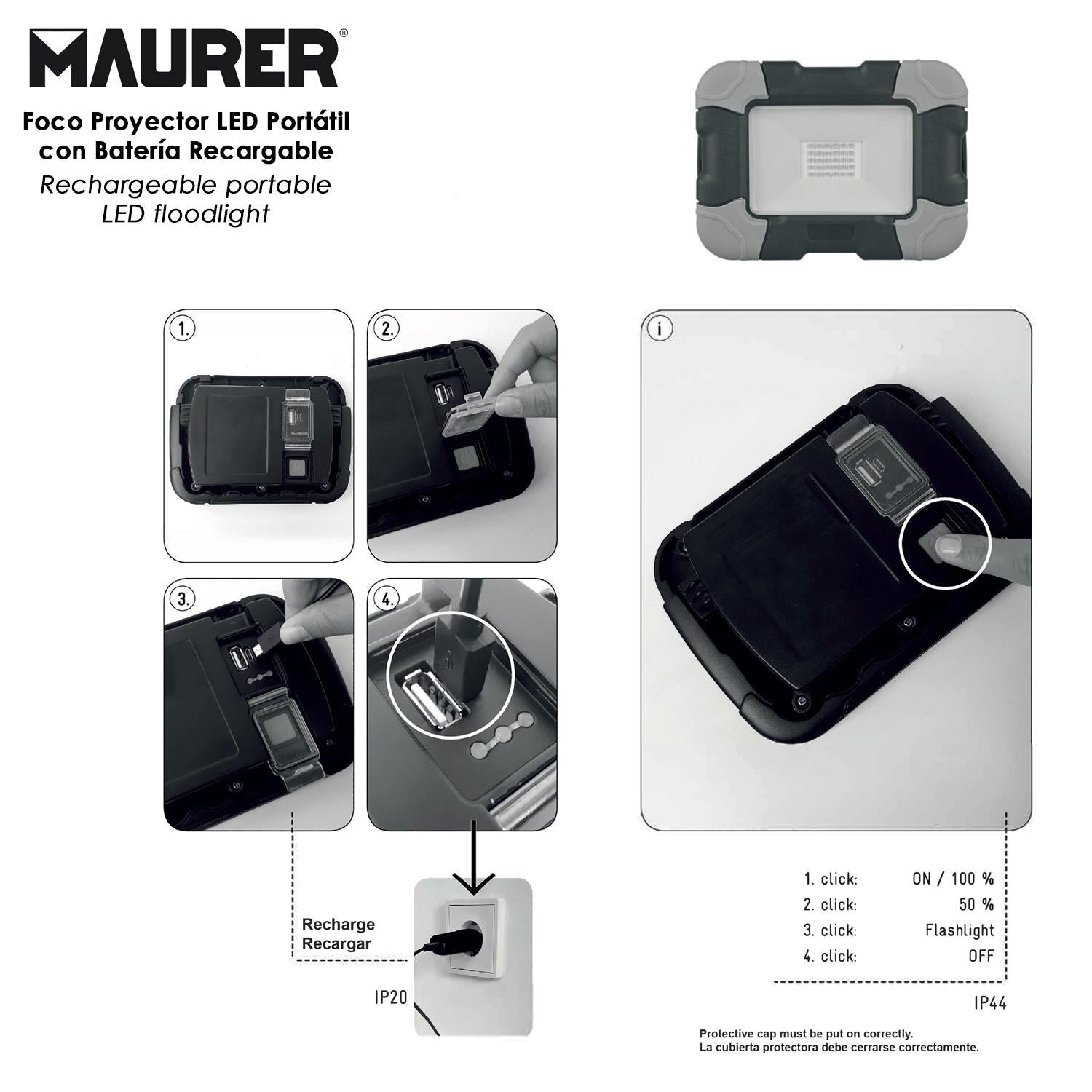 Foco Led Plano Recargable  10 Watt. 800 Lumenes Luz Blanca 4000ºk Protección Ip44. Portatil Proyector Led Obras_2