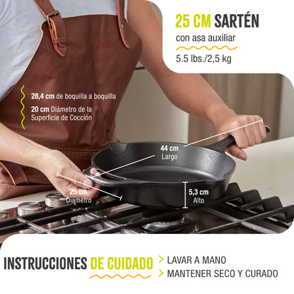 Victoria Sartén Hierro Fundido Curado Diseño Catrina Inducción 25cm Apta Fuego, Horno Cast Iron Skillet, Catrina, Negro_5