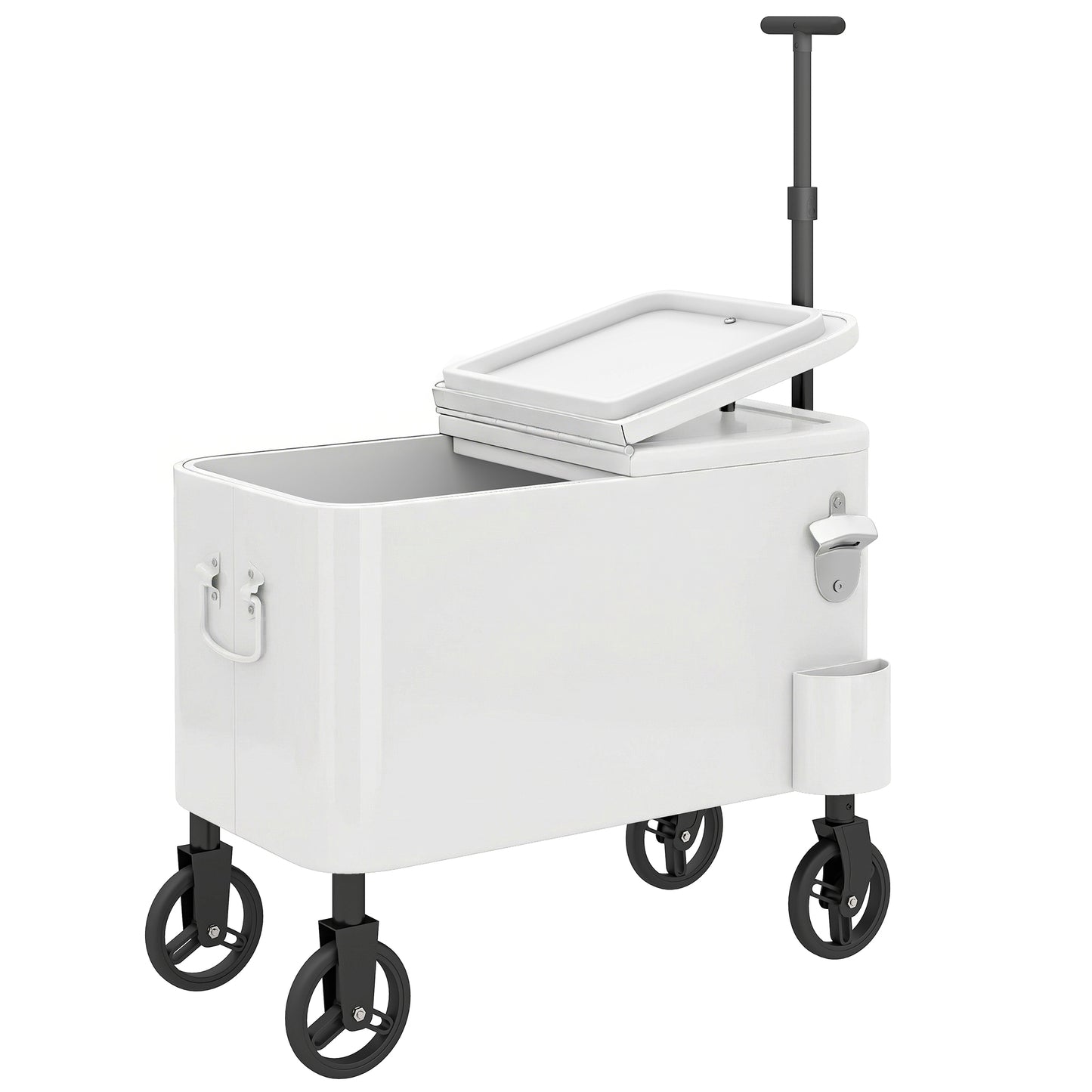 Outsunny Carrito Nevera De 56l Con Ruedas Mango Ajustable Abrebotellas Blanco_0