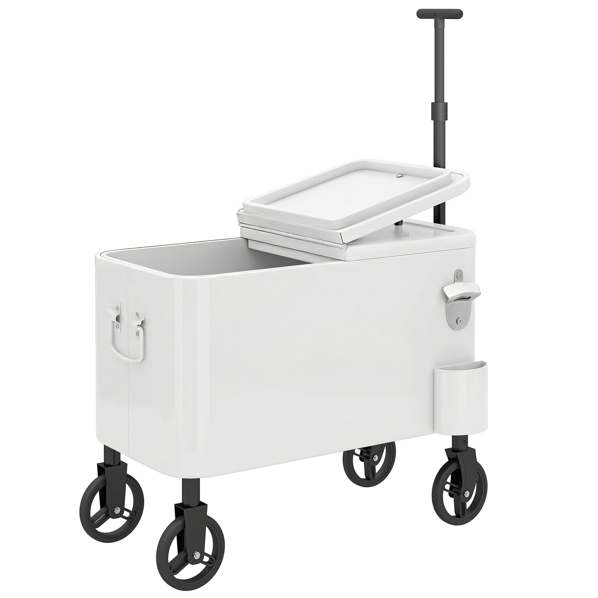 Outsunny Carrito Nevera De 56l Con Ruedas Mango Ajustable Abrebotellas Blanco_0