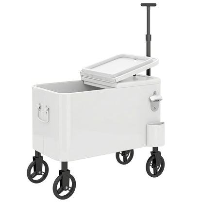 Outsunny Carrito Nevera De 56l Con Ruedas Mango Ajustable Abrebotellas Blanco_0