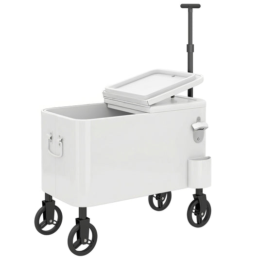 Outsunny Carrito Nevera De 56l Con Ruedas Mango Ajustable Abrebotellas Blanco_0