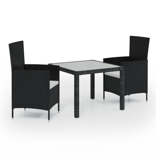 Juego De Comedor Exterior 3 Pzas Con Cojines Ratán Negro / Vetonek_0