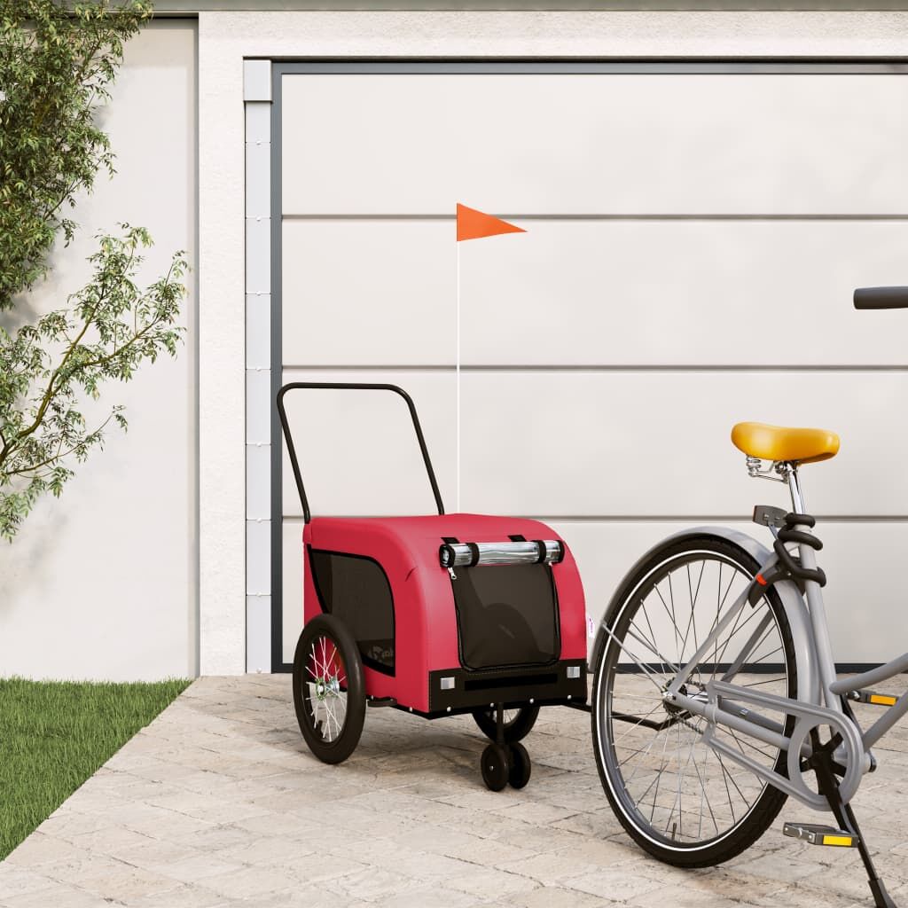 Vidaxl Remolque De Bicicleta Mascotas Hierro Tela Oxford Rojo Negro_1