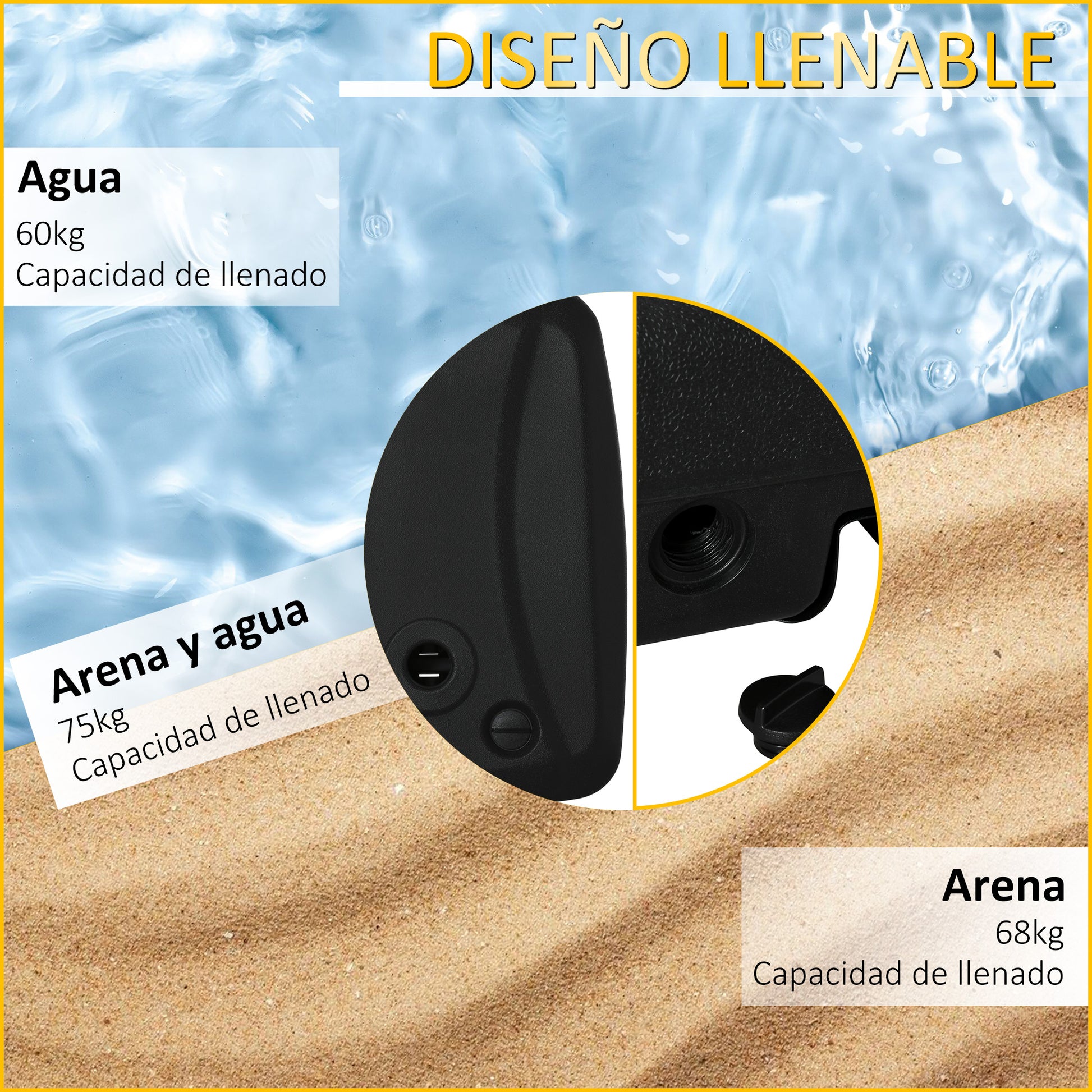 Outsunny Base Sombrilla Con 2 Ruedas Rellenable Agua 60kg Arena 68kg Mixto 75kg_4