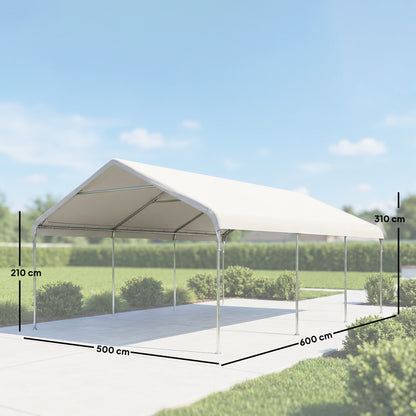 Carpa Para Garaje Outsunny Tela De Poliéster, Acero Galvanizado Crema 600x500x310 Cm_2