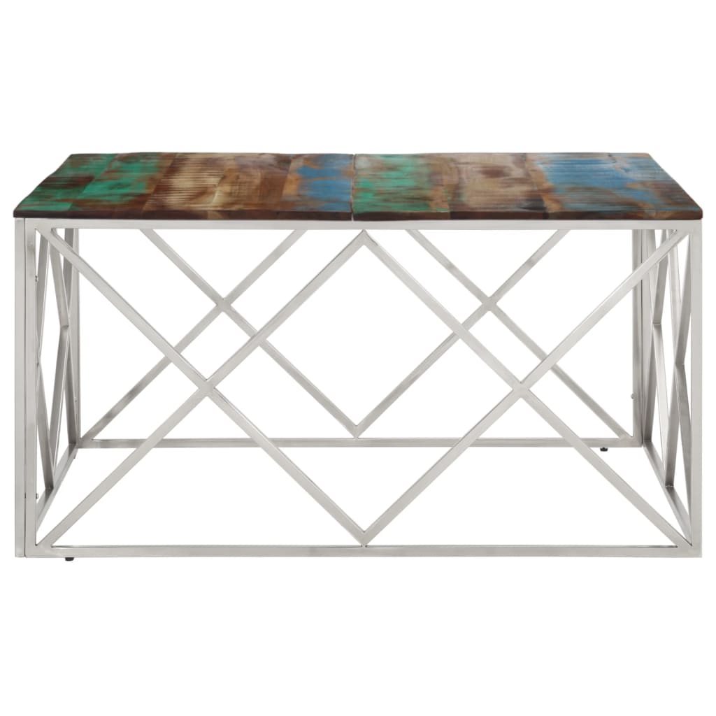 Mesa De Centro Acero Inox Plateado Y Madera Maciza Reciclada_1