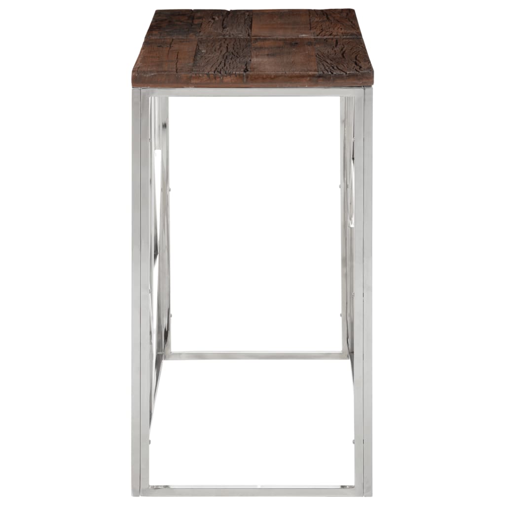 Mesa Consola Acero Inoxidable Madera Maciza Traviesa Plateado_1