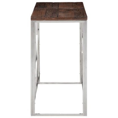 Mesa Consola Acero Inoxidable Madera Maciza Traviesa Plateado_1
