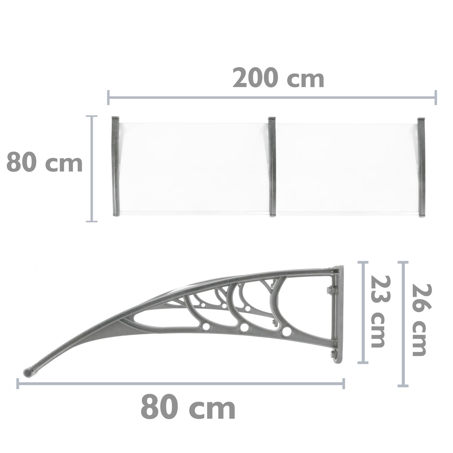 Tejadillo De Protección 200x80cm Marquesina Para Puertas Y Ventanas Gris_1