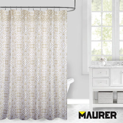 Cortina Ducha Tela Geometria Rosoni 180 X 200 Cm. Cortina Baño, Cortina Tela Impermeable Con Anillas_2