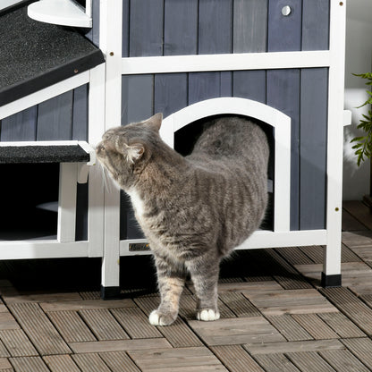 Pawhut Caseta Para Gatos De Madera De 2 Niveles Con Macetero 96x65x85,5 Cm Gris_3