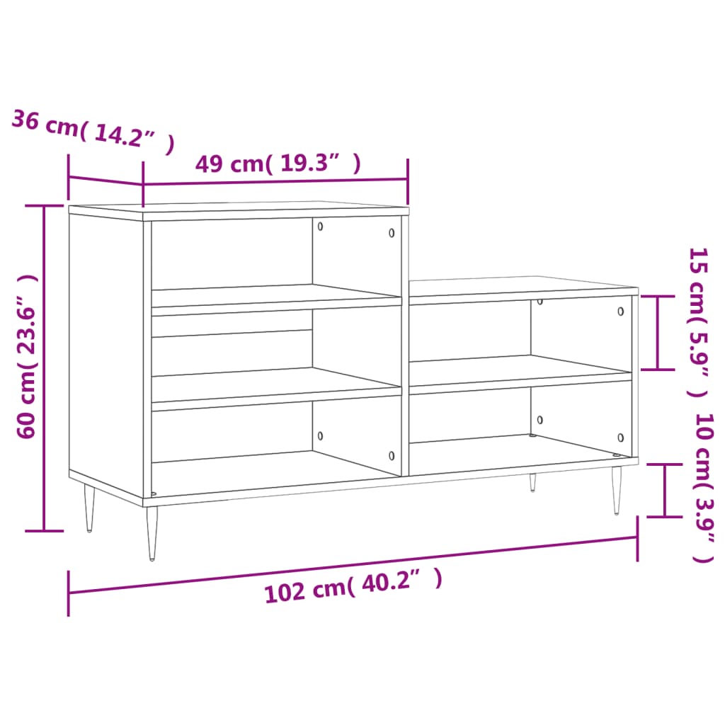 Vidaxl Mueble Zapatero Madera Contrachapada Gris Sonoma 102x36x60 Cm_5