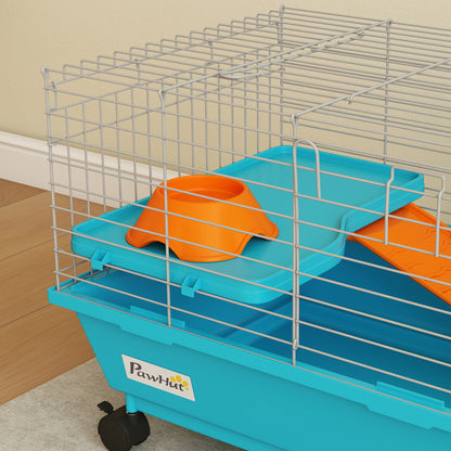 Pawhut Jaula Para Animales Pequeños Con Ruedas Botella De Agua Comedero Azul_4