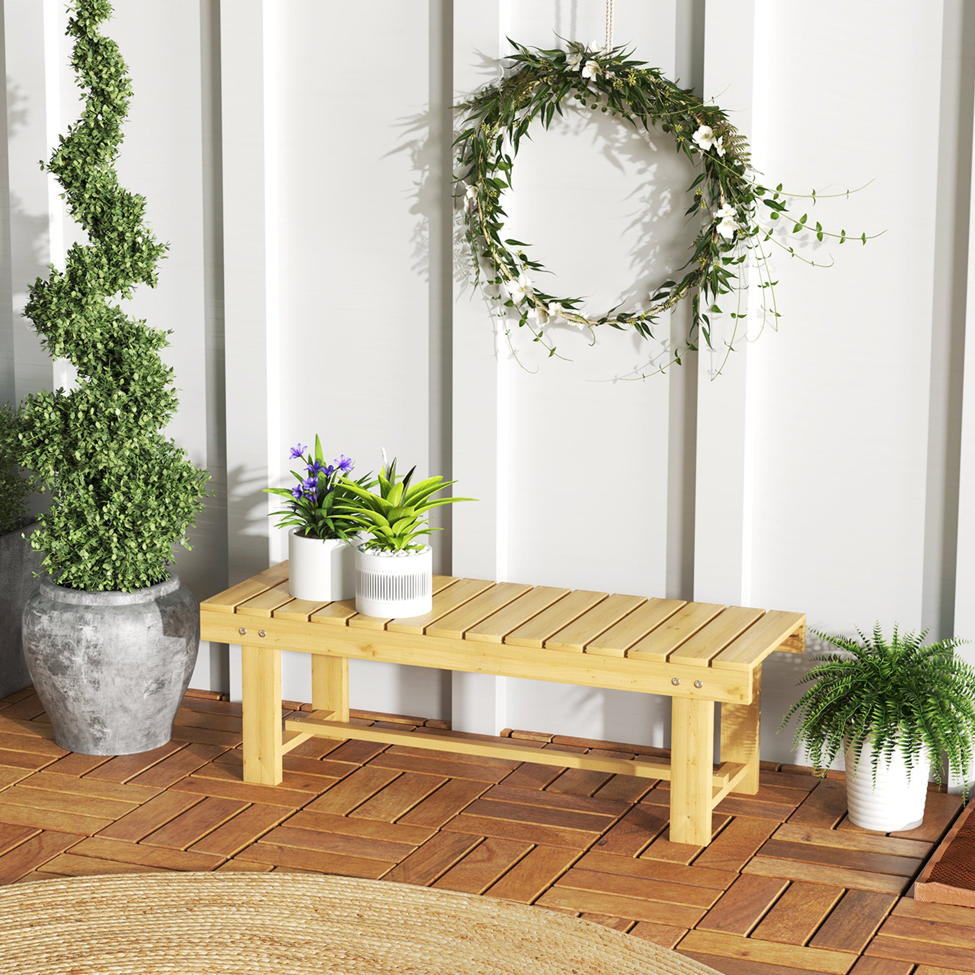 Outsunny Banco De Jardín De Madera De 2 Plazas Carga 250 Kg 110x38x35 Cm Natural_1