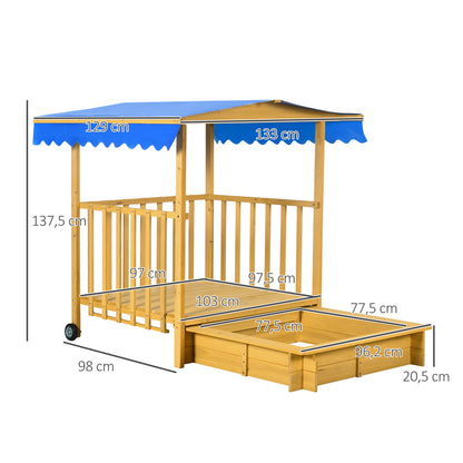 Outsunny Arenero Para Niños Veranda De Madera Con Techo 133x129x137,5 Cm Natural_2