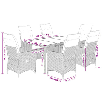 Set Comedor Jardín 7 Pzas Y Cojines Ratán Sintético Gris / Vetonek_2