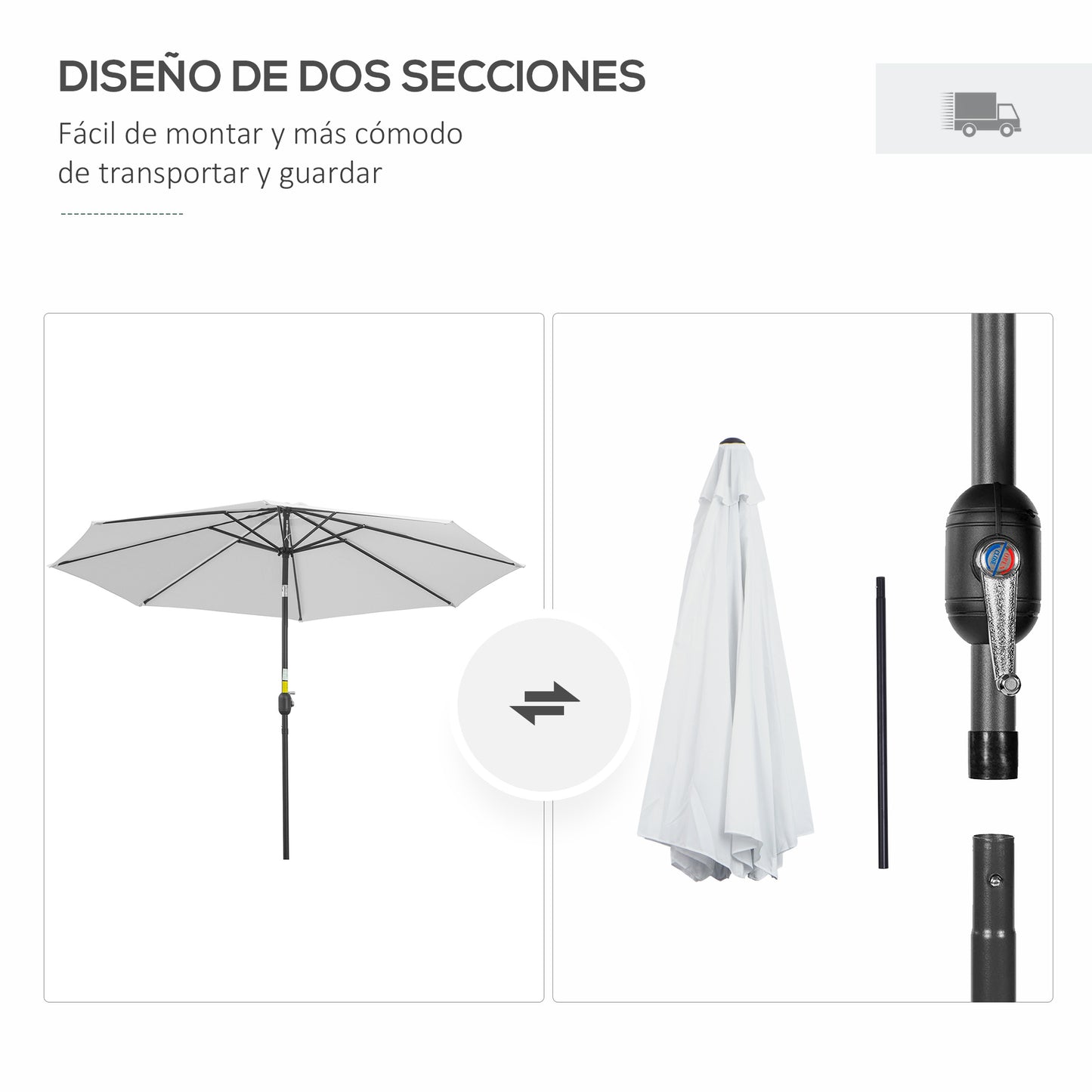 Outsunny Sombrilla De Jardín Ø295x250 Cm Con Manivela E Inclinación Blanco_3