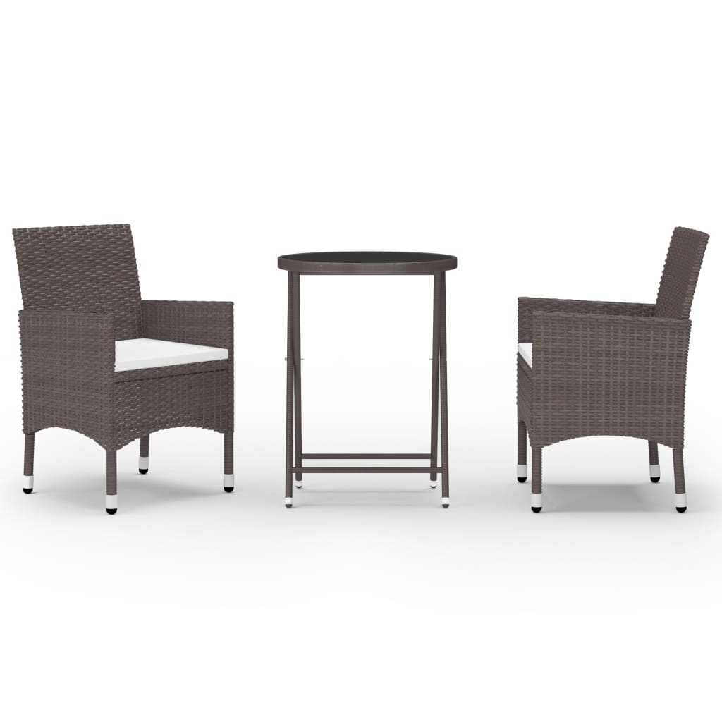 Set De Bistró De Jardín 3 Pzas Ratán Pe Vidrio Templado Marrón / Vetonek_1