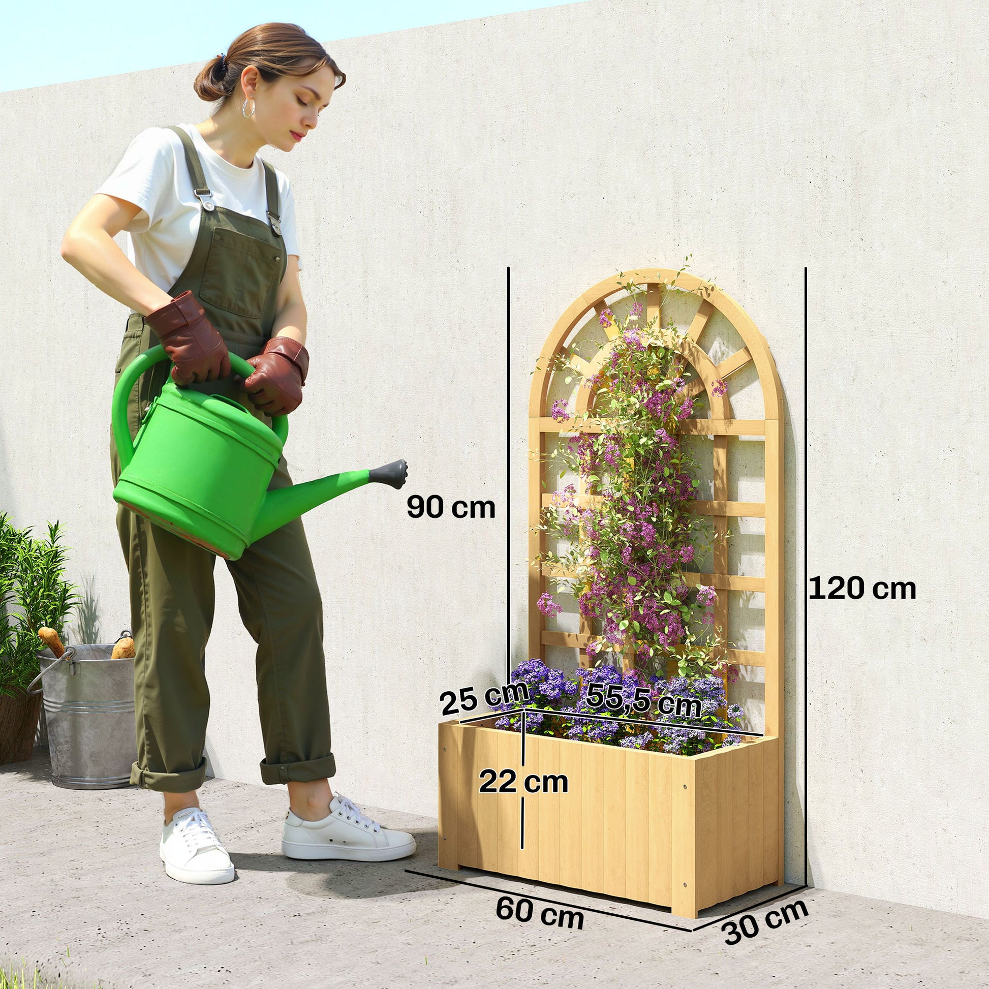 Outsunny Jardinera Con Enrejado De Madera_2
