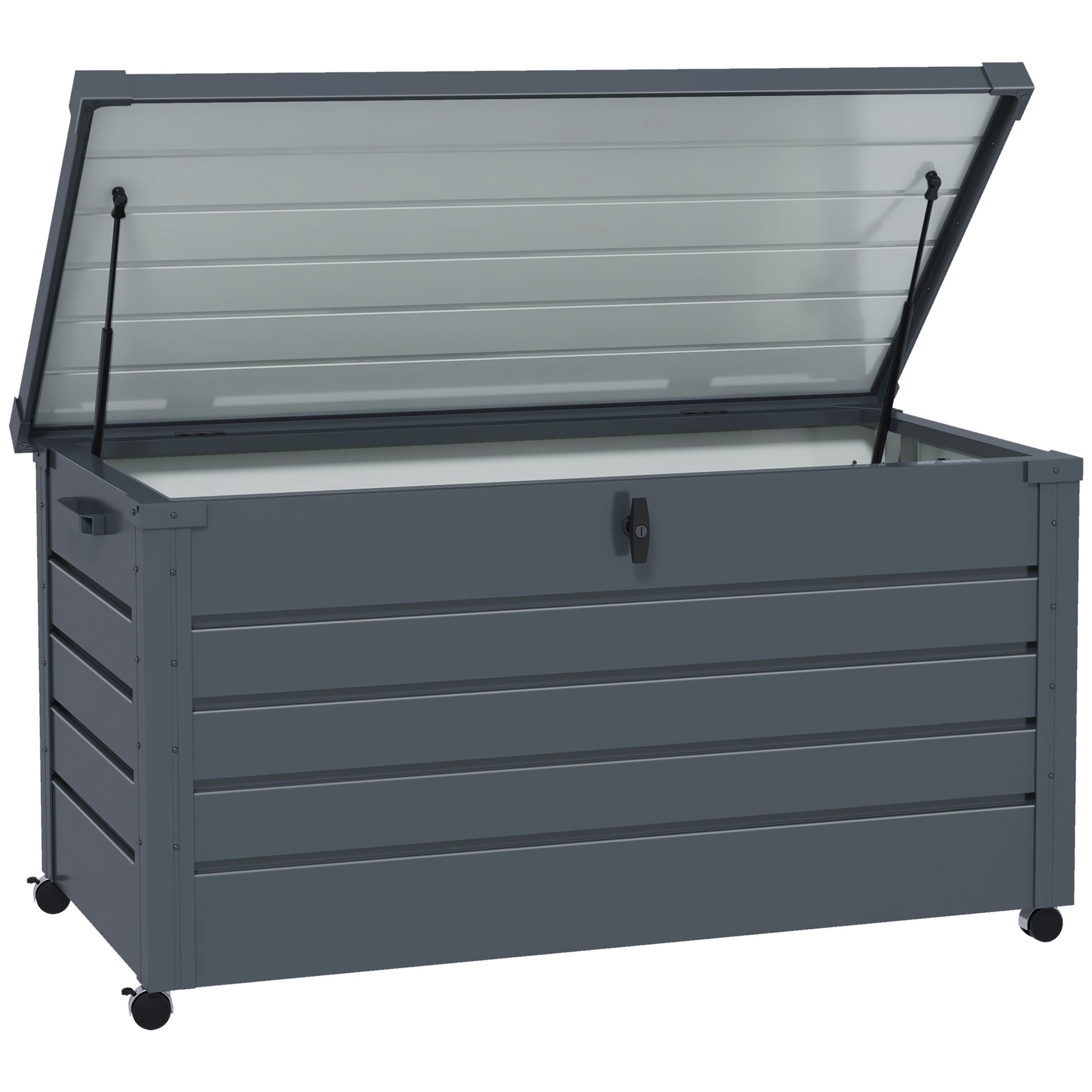 Outsunny Baúl De Exterior 311 L Con 4 Ruedas 2 Asas 120x62x66 Cm Gris Oscuro_0