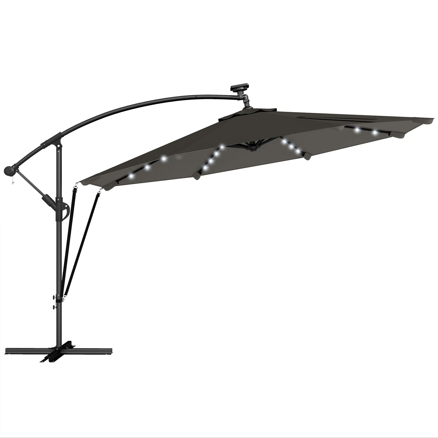 Outsunny Parasol Excéntrico De Aluminio Con Luces Led Base Cruzada Ø345 Cm Gris_0