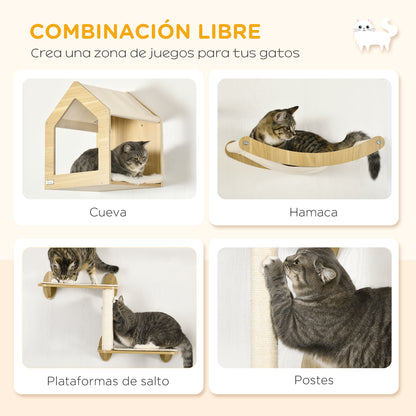Pawhut Conjunto De Casa Para Gatos Y Estantes Para Gatos 35x35x81 Cm Roble_5