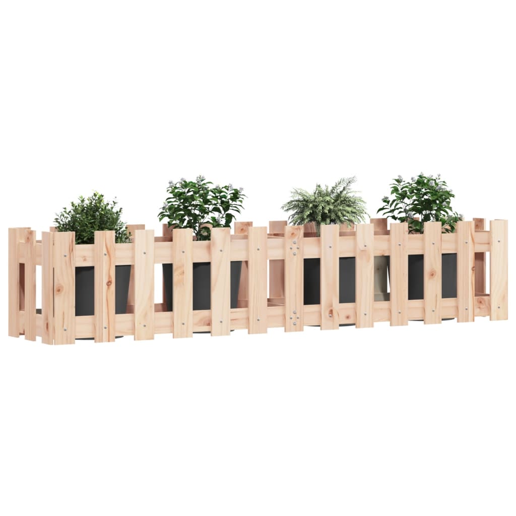 Arriate Elevado Jardín Con Valla Madera Maciza Pino 150x30x30cm_2