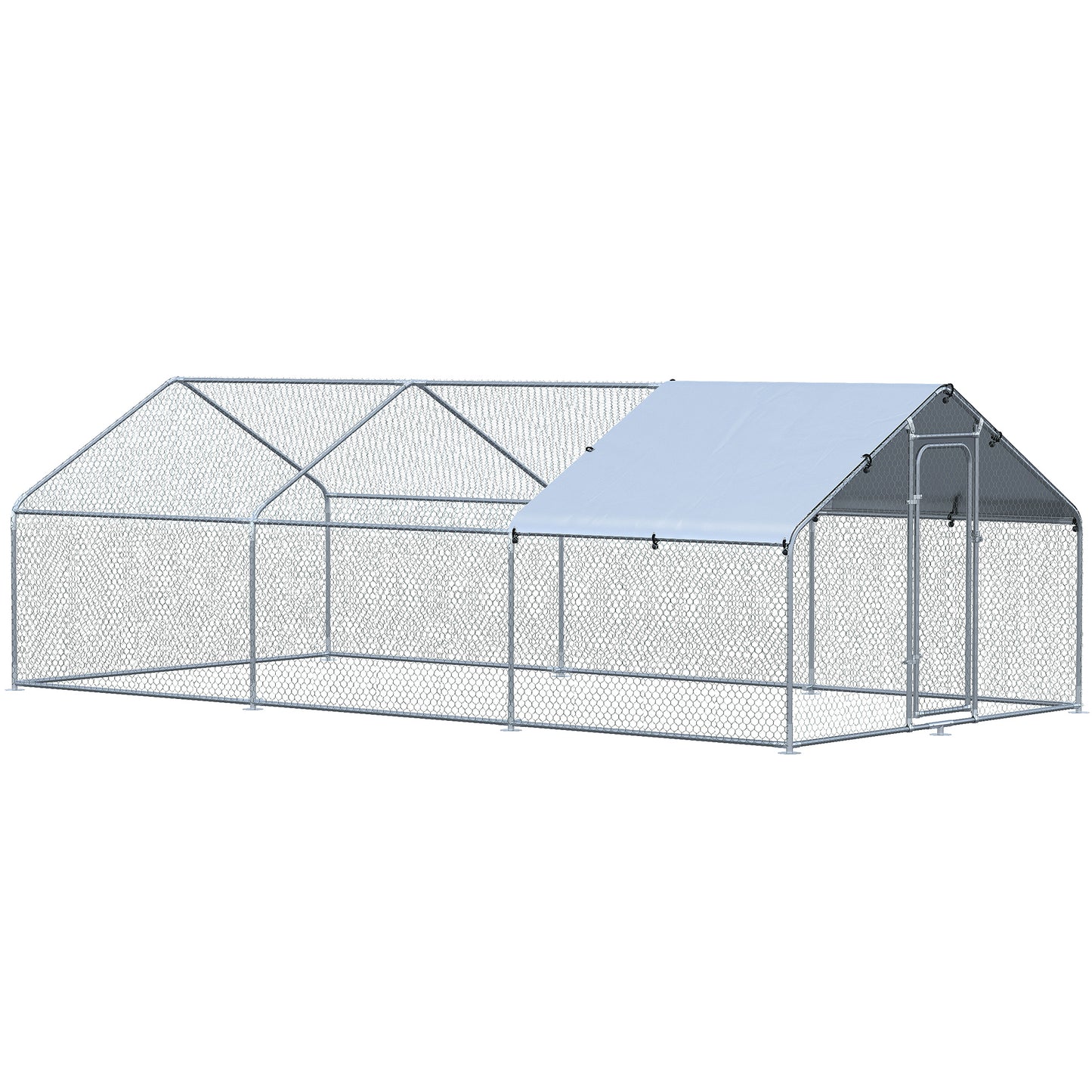 Pawhut Gallinero Exterior Grande De Metal Galvanizado 3,03x6x1,95 M Plata_0