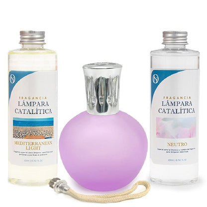 Pack Lámpara Catalítica Fucsia Mate + Fragancia Mediterranean Light 500ml + Limpiador Neutro 200ml + Mecha Repuesto_0