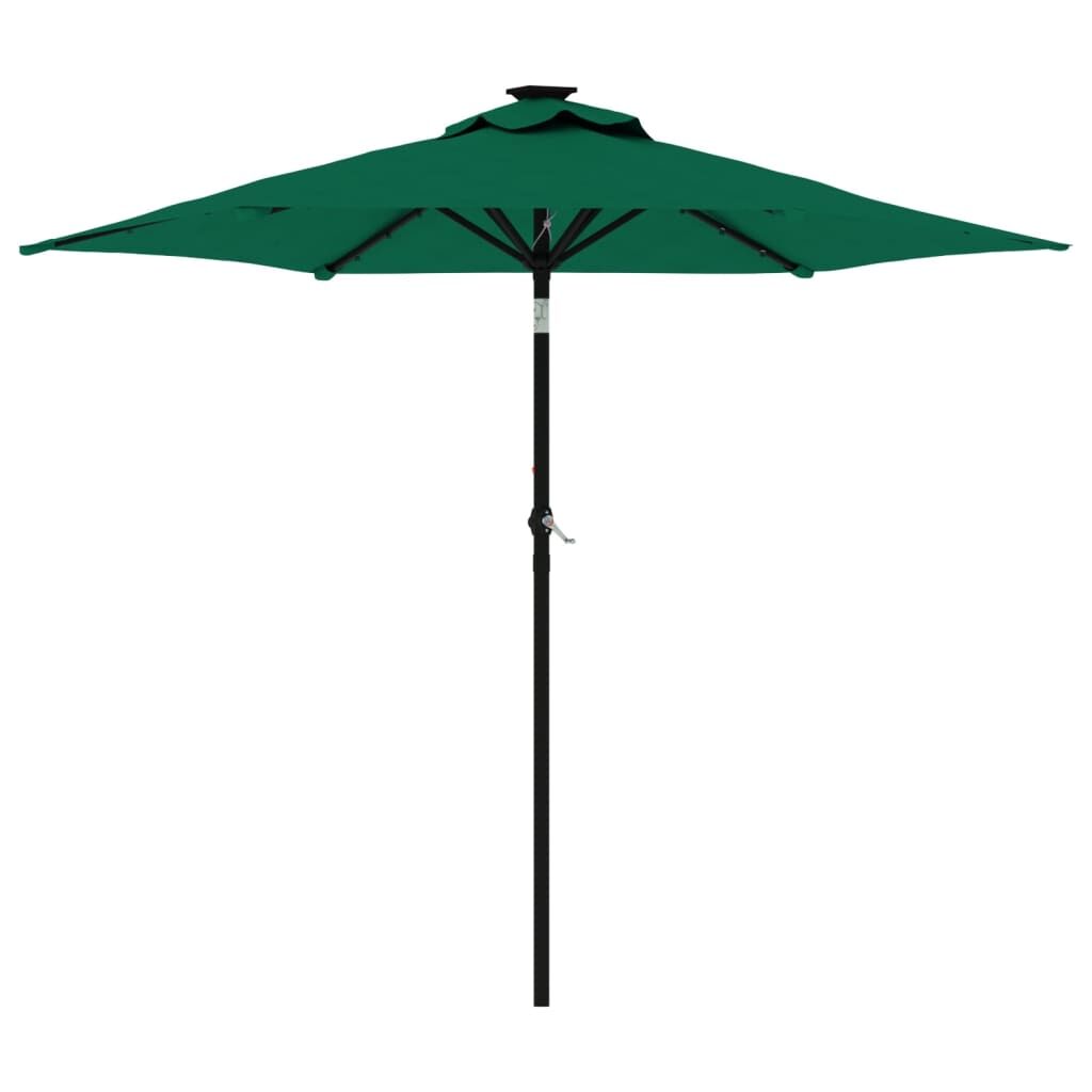 Vidaxl Sombrilla Jardín Con Luces Led Poste Acero Verde 225x225x212 Cm_0