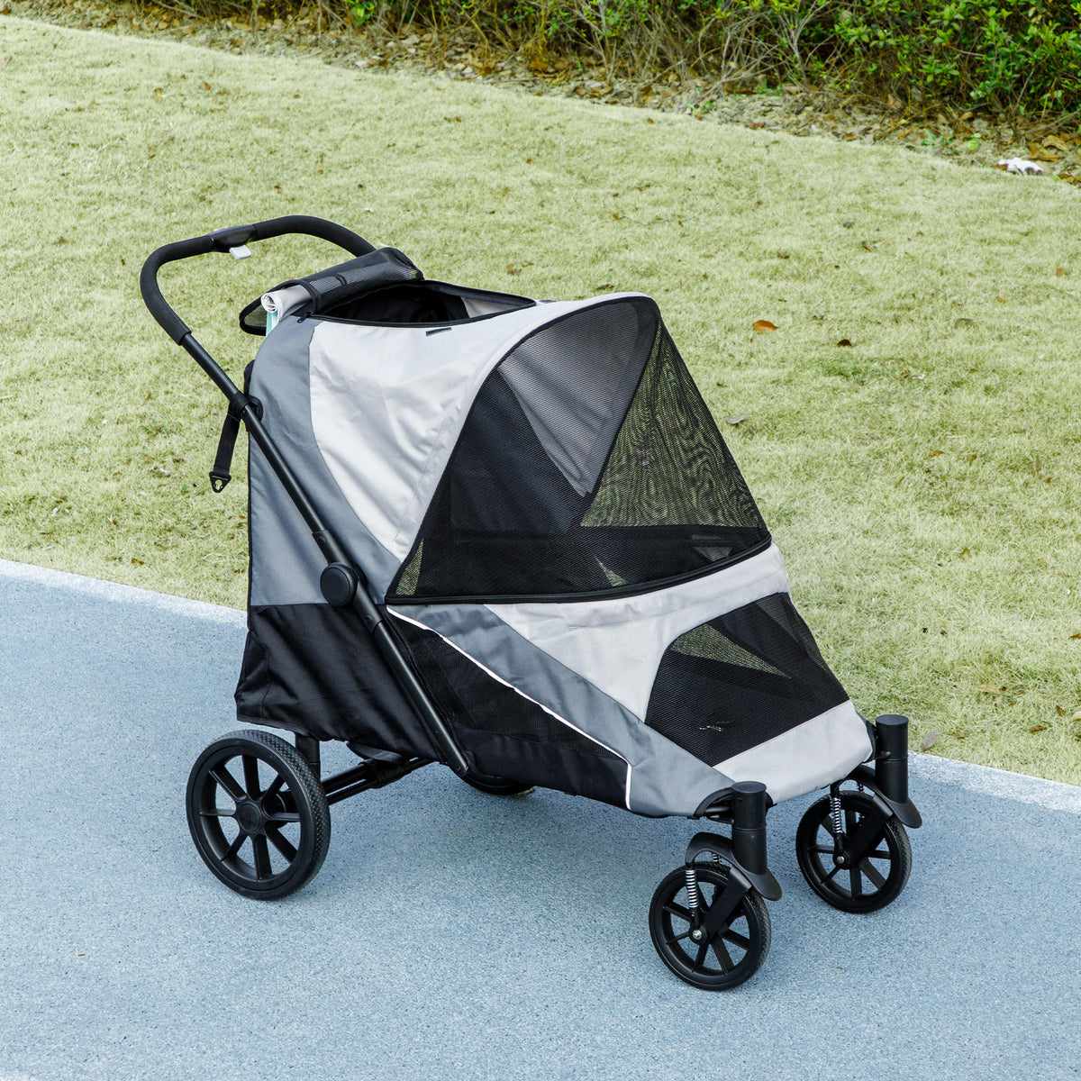 Pawhut Cochecito Para Perros Plegable Con Marco Amortiguador 124x67x100 Cm Gris_1